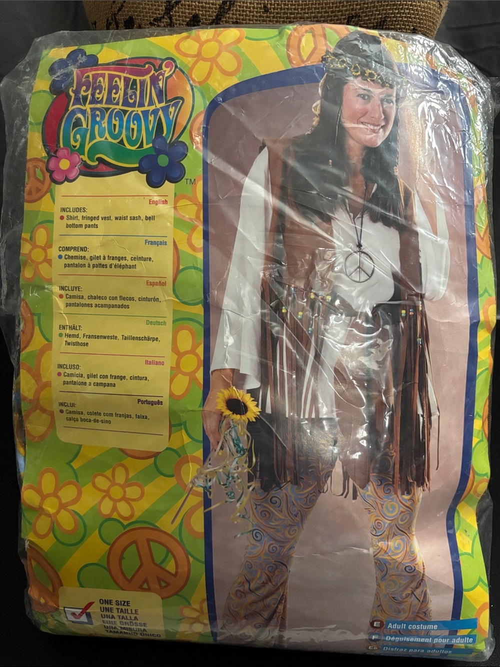 Feelin' Groovy 70s Hippie Costume - Brown Fringe Vest & Floral Pants